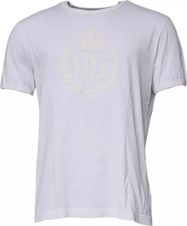 White Logo Embossed Cotton Crewneck T-shirt