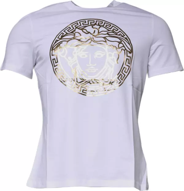 White Medusa Print Cotton Crew Neck T-shirt