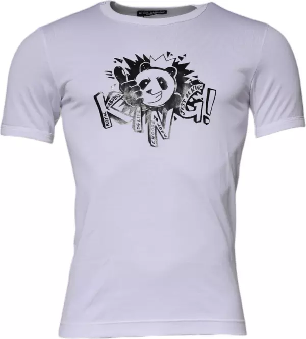 White Panda King Cotton Crew Neck T-shirt