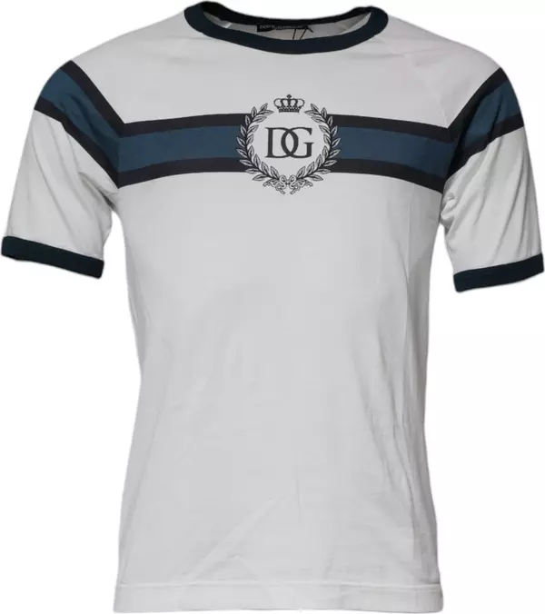White DG Crown Cotton Crew Neck T-shirt