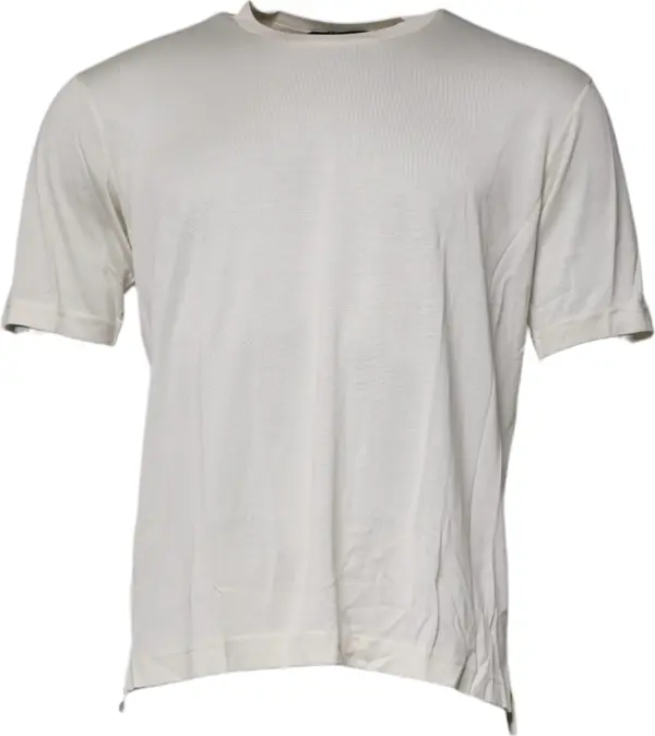 Off White Silk Crew Neck Short Sleeve T-shirt