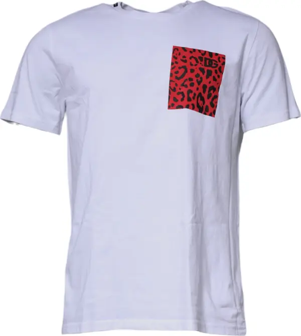 White Red Leopard Cotton Crew Neck T-shirt