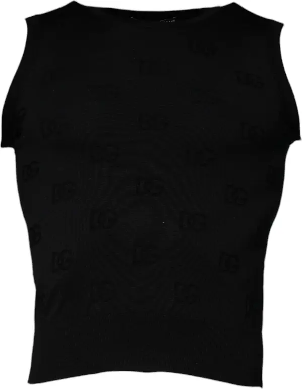 Black Silk Round Neck Sleeveless T-shirt