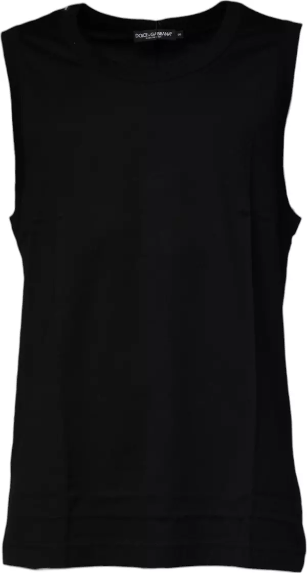 Black Cotton Round Neck Sleeveless T-shirt