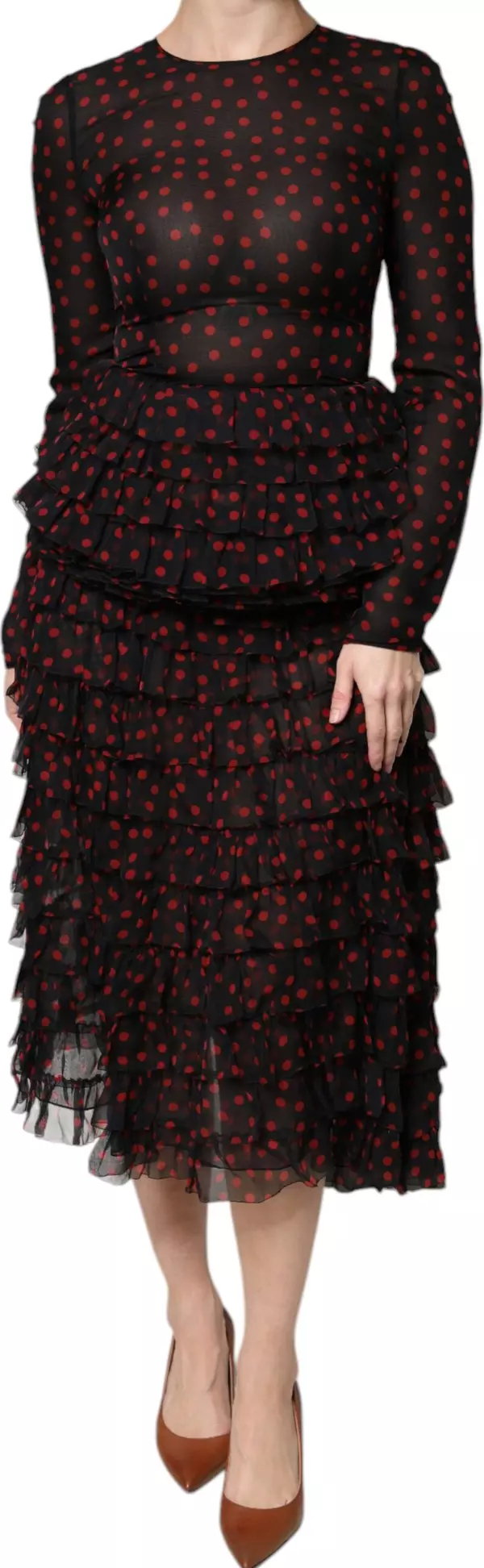 Black Red Polka Dot Silk Layered Midi Dress