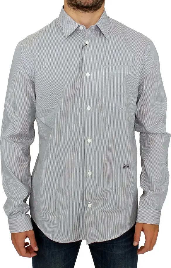 Gray Striped Cotton Casual Shirt