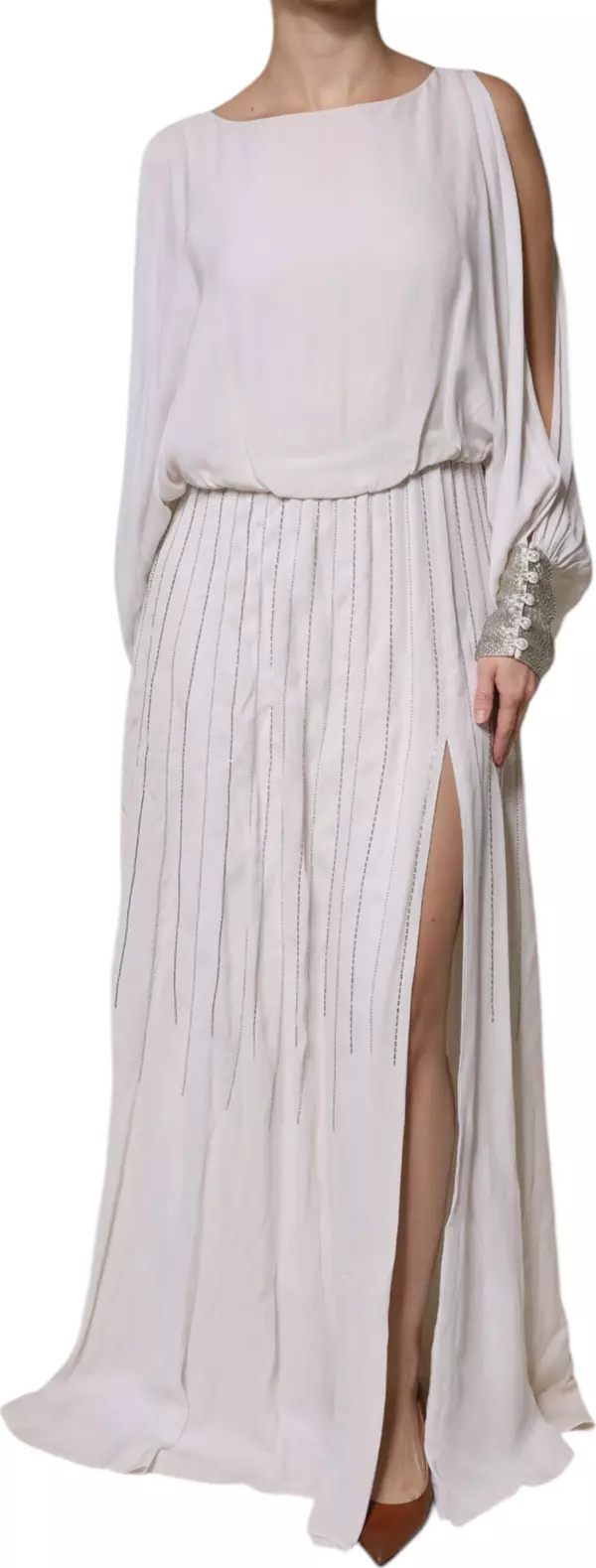 Off White Embellished Long Maxi Dress