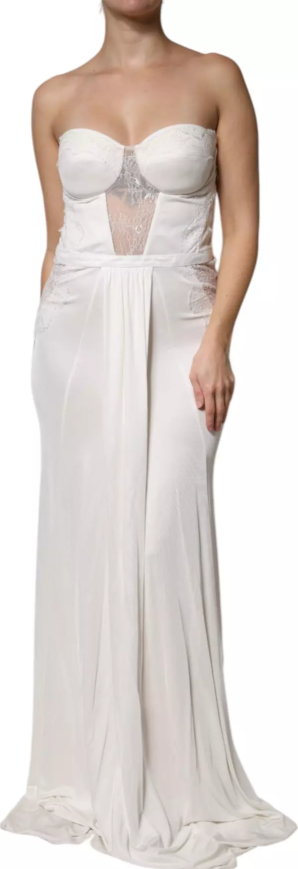 White Strapless Bustier Mermaid Gown Dress
