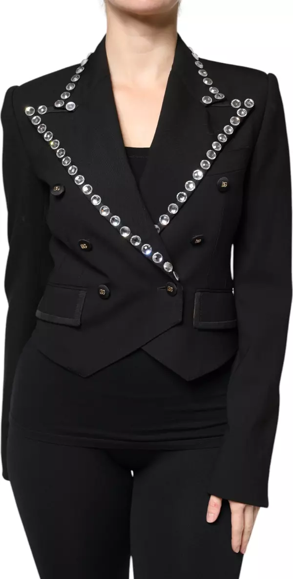 Black Crystal Double Breasted Blazer Jacket
