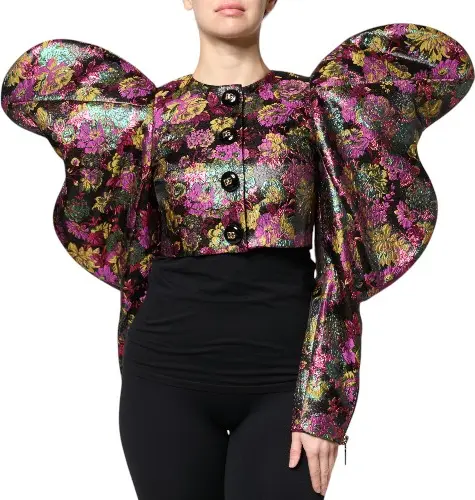 Multicolor Floral Jacquard Cropped Jacket