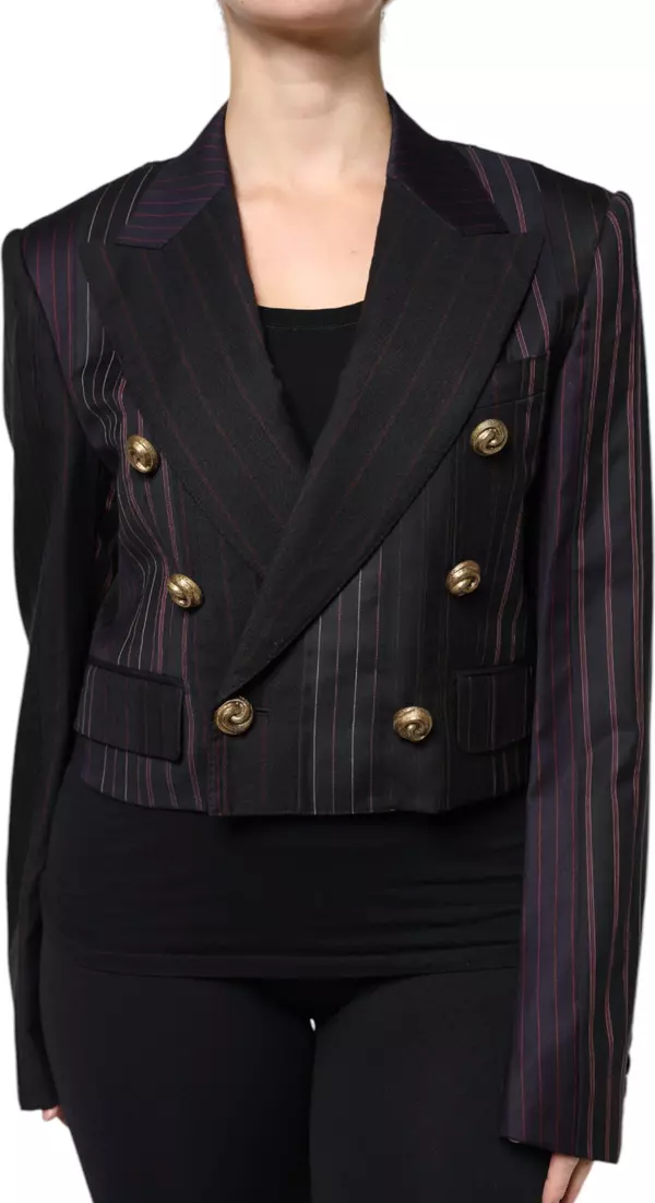 Multicolor Stripes Wool Cropped Blazer Coat Jacket