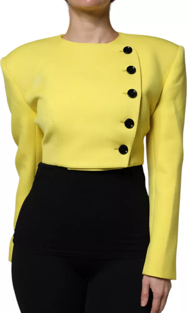 Lemon Yellow Wool Long Sleeves Cropped Coat Jacket
