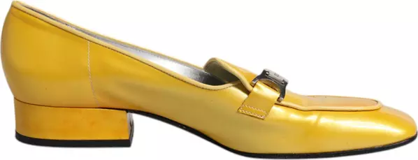Yellow Leather Logo Plaque Slip On Mocassin Shoes