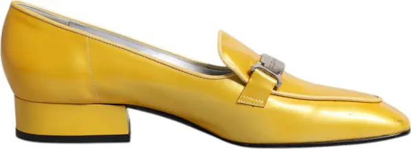 Yellow Leather Logo Plaque Slip On Mocassin Shoes
