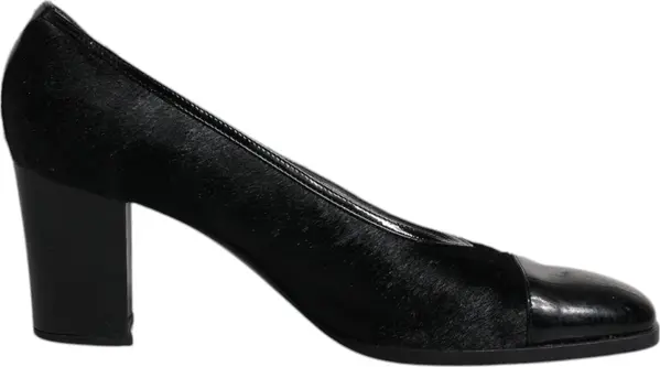 Black Leather Block Heels Pumps Shoes