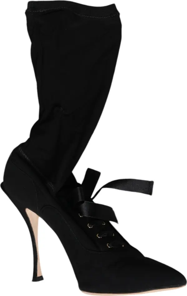 Black Stiletto Heels Mid Calf Boots Shoes