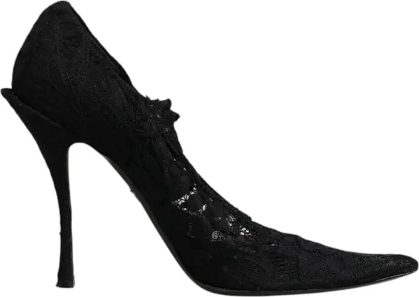 Black Lace Crystals Mary Jane Pumps Shoes