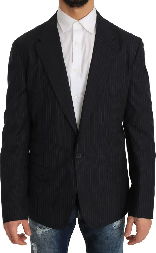 Gray Striped Wool Jacket Coat Slim Blazer