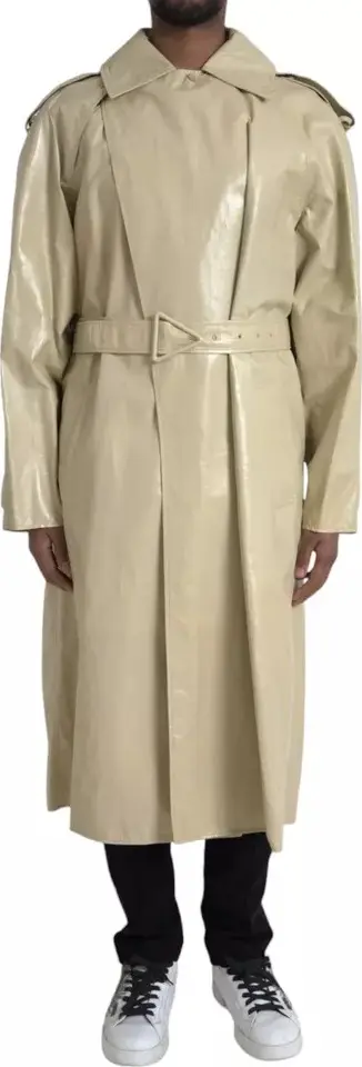 Beige Lambskin Leather Trench Coat Jacket