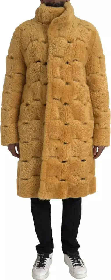 Yellow Wool Long Teddy Coat Jacket