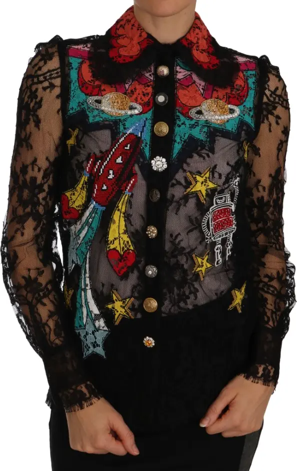 Black Lace Crystal SPACE Shirt