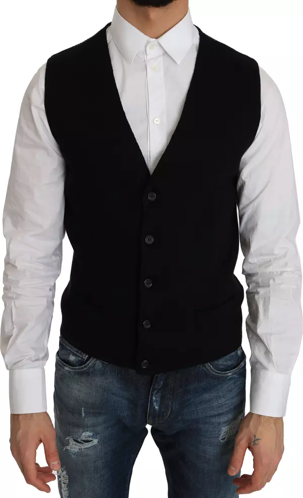 Black Cotton Dress Woven Waistcoat