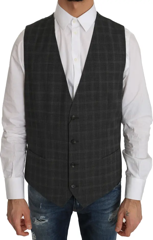 Gray Wool STAFF Checkered Stretch Vest