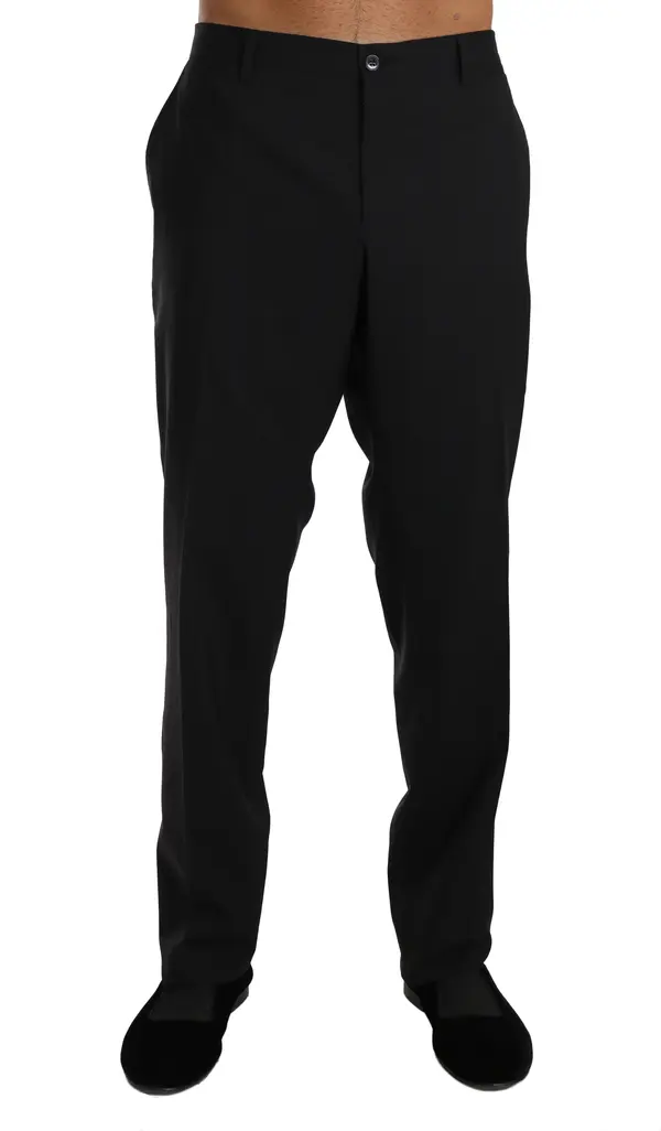 Black Wool Stretch Formal Trousers
