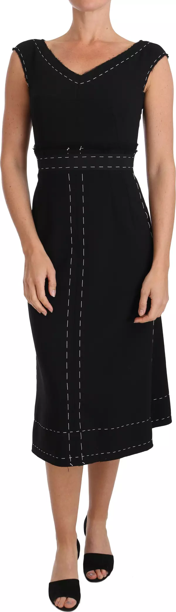 Black Wool Stretch A-line Sheath Dress
