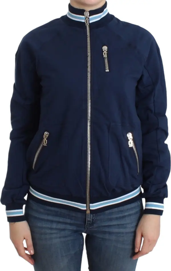 Blue zip cotton cardigan