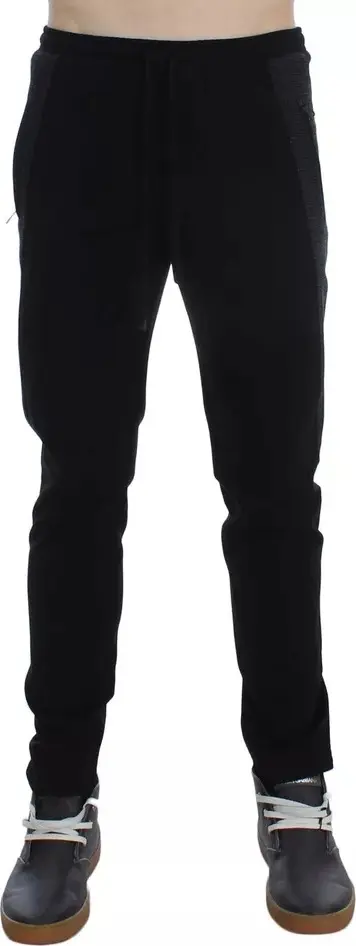 Black Gray Wool Casual Trousers Stripe Pants