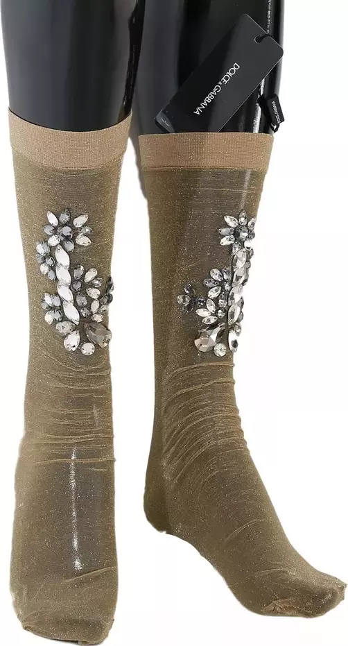 Gold Stretch Floral Clear Crystal Stocking Socks
