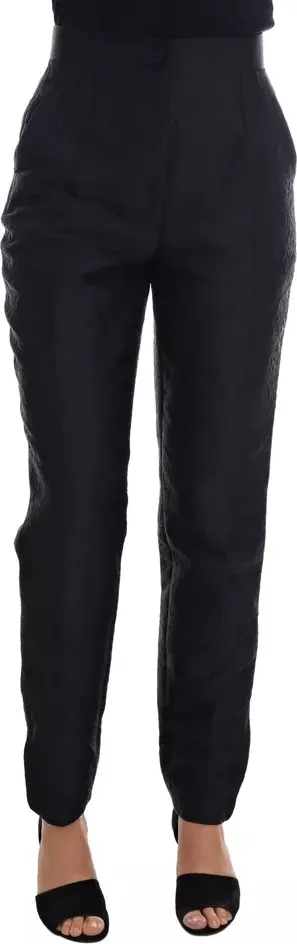 Black Floral Brocade High Waist Pants