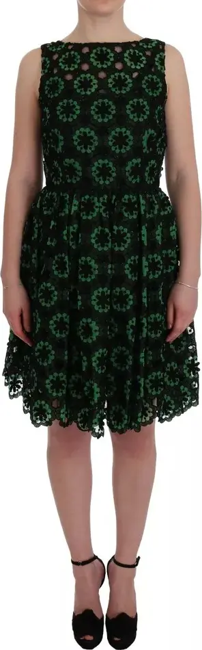 Green Floral Ricamo A-Line Shift Dress