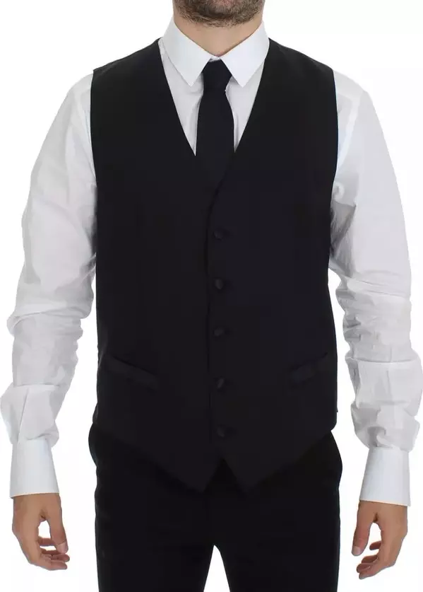 Black Wool Silk Dress Gilet Jacket Vest