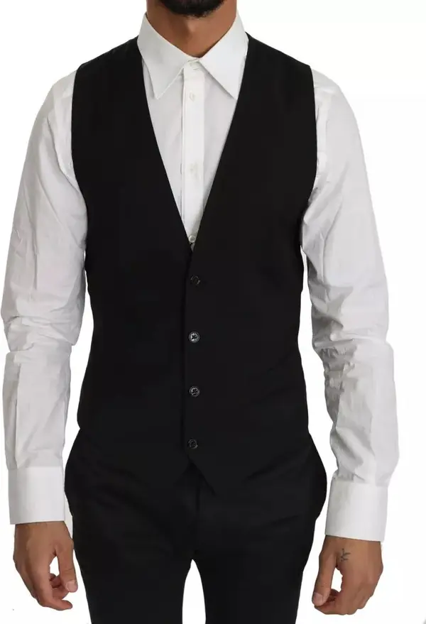Black Wool Logo Waistcoat Vest