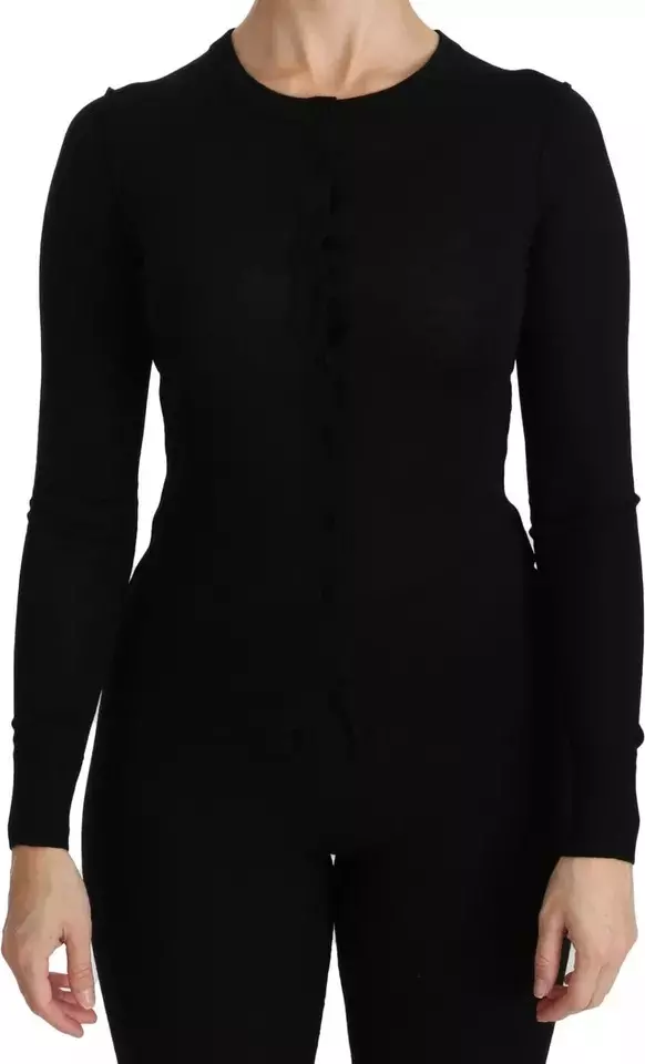 Black Virgin Wool Long Sleeve Top Blouse Top