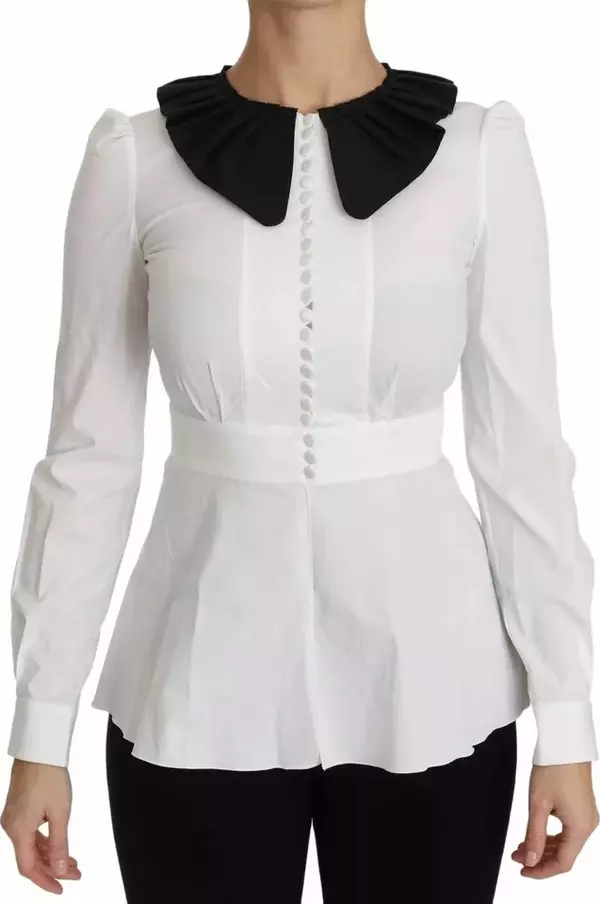 Black White Decorative Buttons Tops Shirt Blouse
