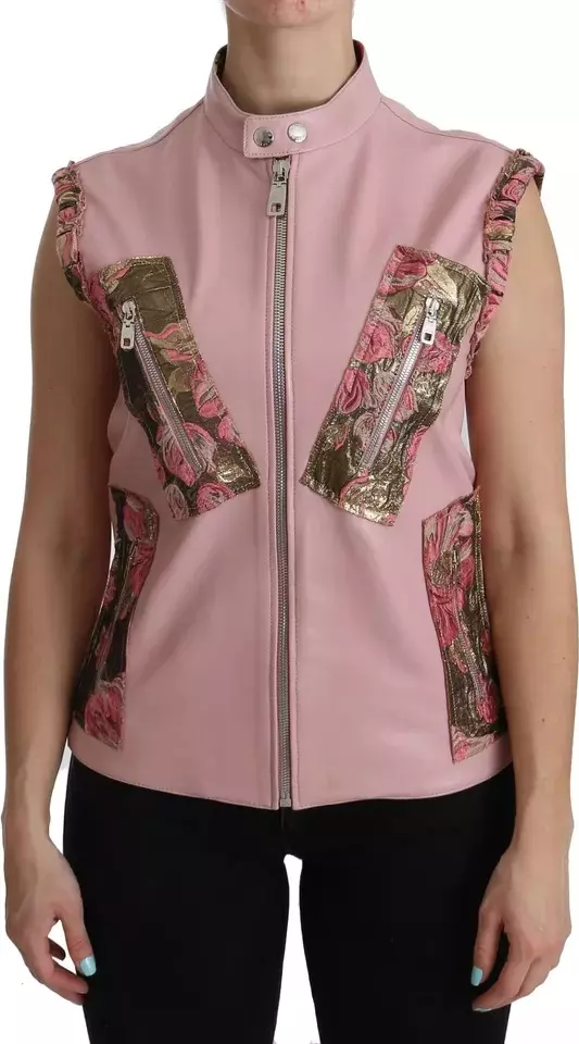 Pink Leather Sleeveless Vest Jacket Blouse