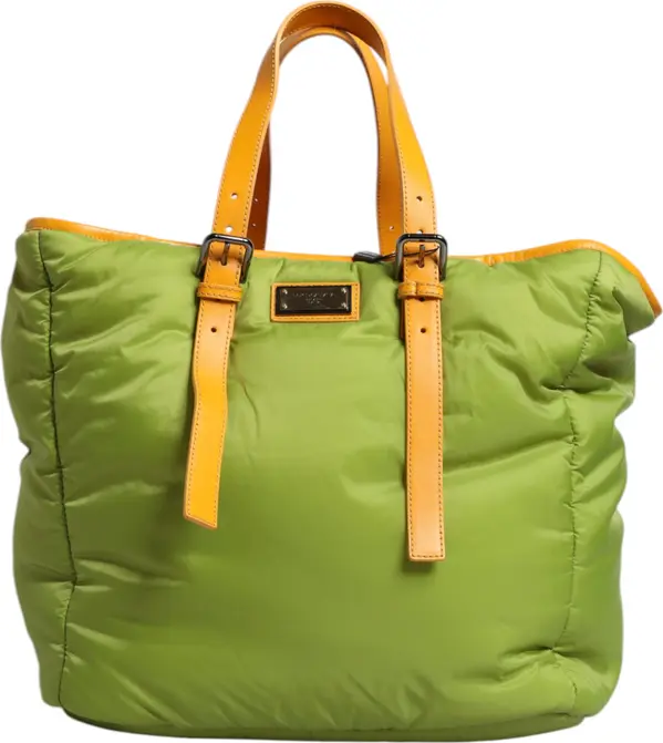 Green Nylon Padded Logo Plaque Tote Crossbody Bag