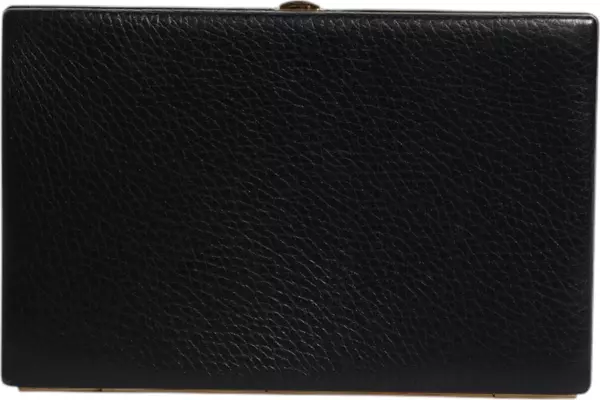 Black Leather Gold Frame Clutch Evening Party Purse Bag