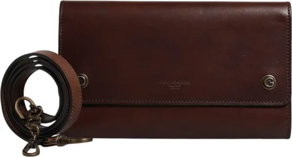 Brown Leather Logo Embossed Crossbody Bag