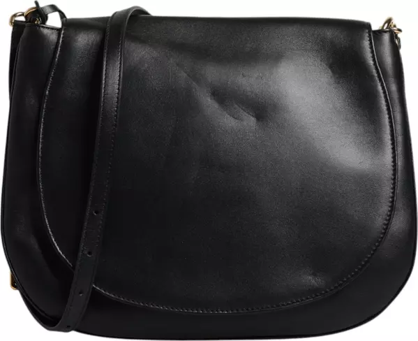 Black Leather Flap Saddle Shoulder Bag