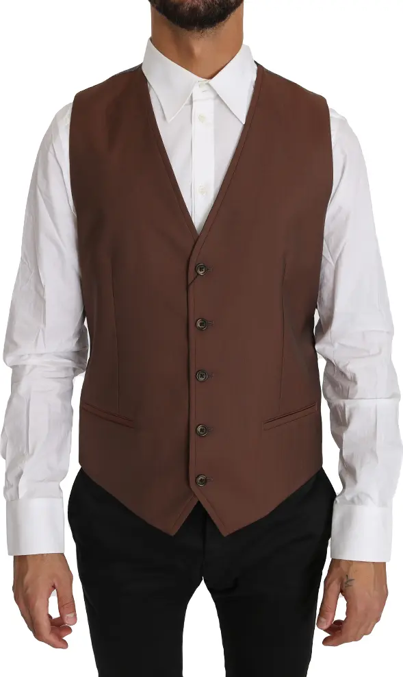 Brown Wool Silk Waistcoat Vest