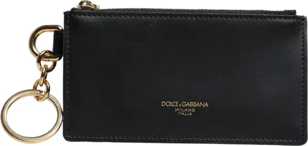 Black Calfskin Leather DG Logo Card Holder Wallet