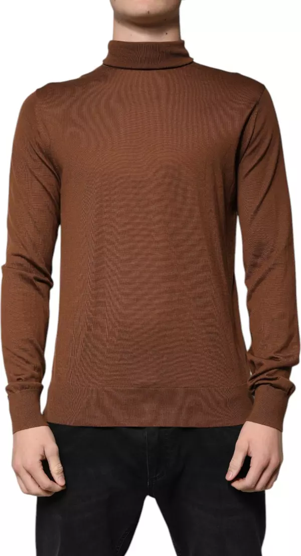Brown Cashmere Turtleneck Pullover Sweater