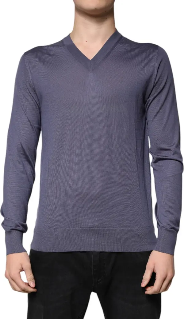 Gray Cashmere V-neck Men Pullover Sweater