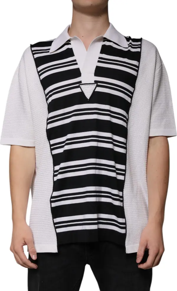 Black White Stripes Collared Polo T-shirt