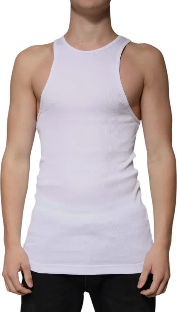 White Cotton Sleeveless Round Neck Tank T-shirt