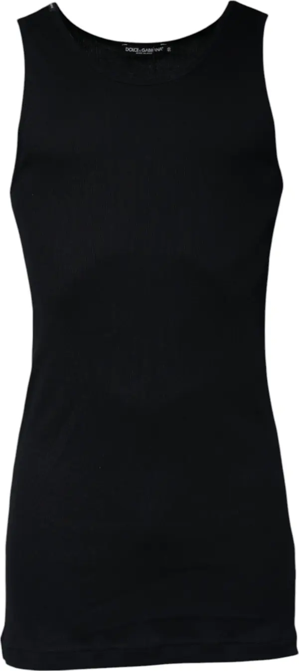 Black Cotton Sleeveless Round Neck Tank T-shirt